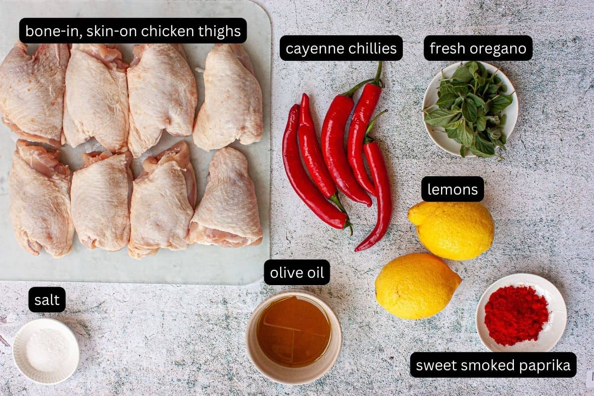 Annotated ingredients required to make peri peri chicken.