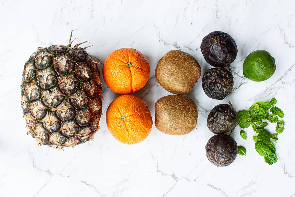 Ingredients needed to make Australian Winter Fruit Salad.