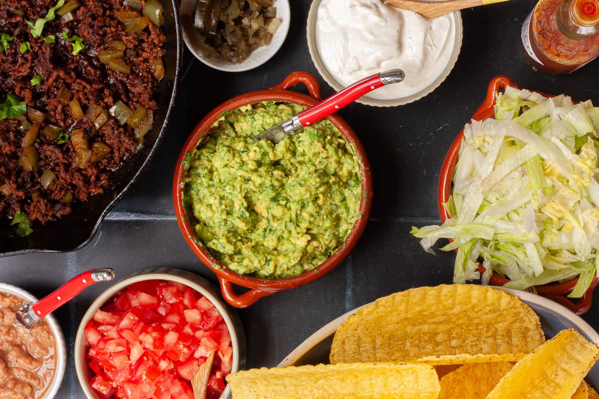 Beef taco fillings laid out ready to use.