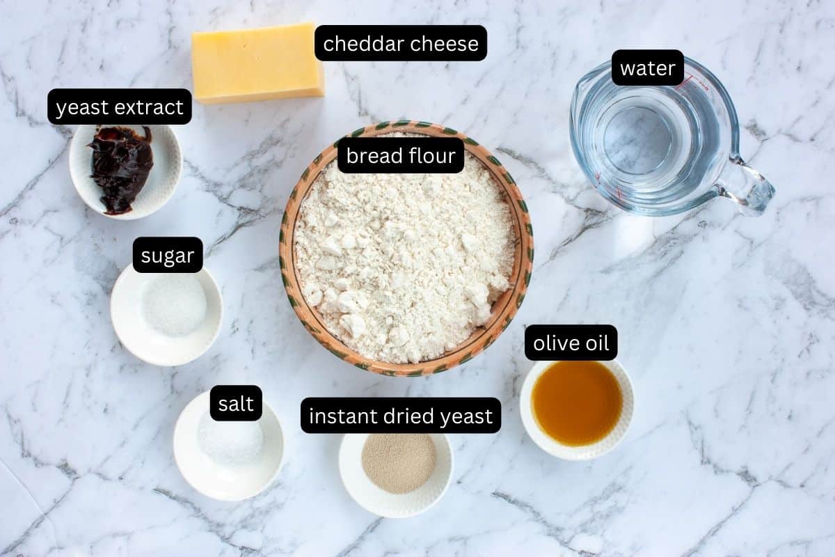 Ingredients required to make cheesymite scrolls.