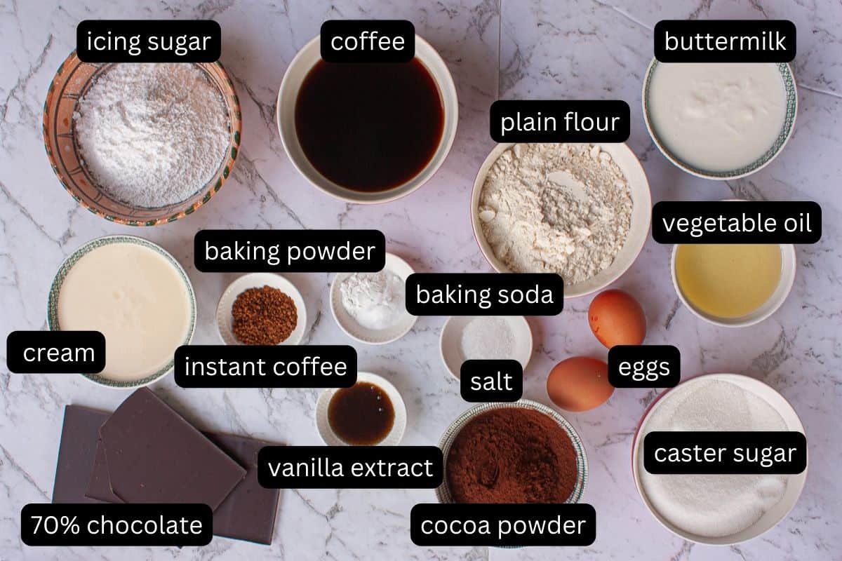 Ingredients required to make chocolate cake.