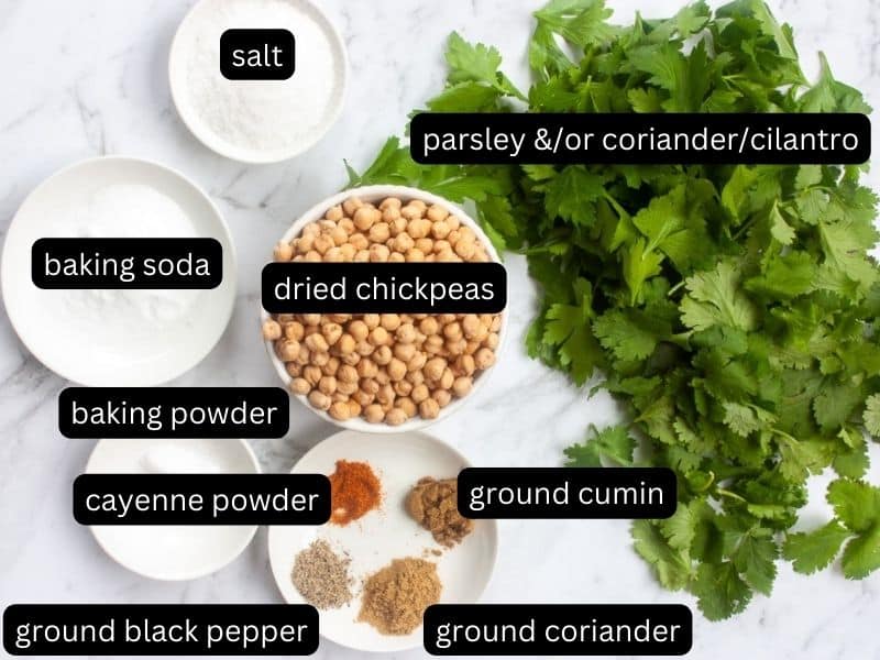 Ingredients required to make falafel balls.