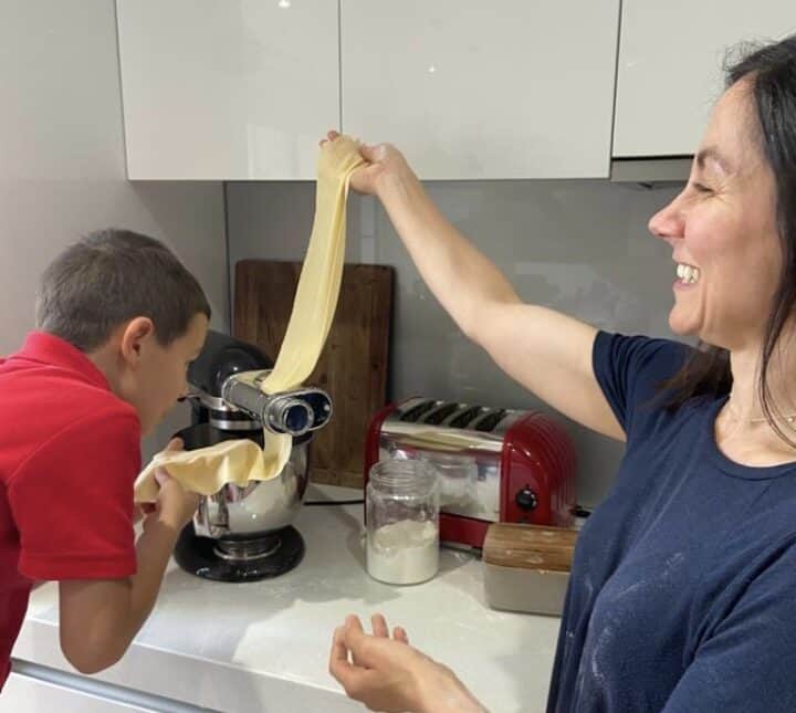 me using a pasta machine with one of my sons.