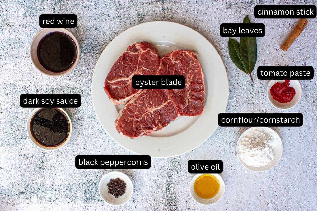 Annotated ingredients needed to make meat pie filling.