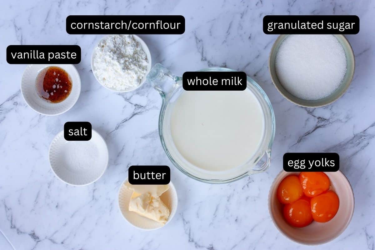 Ingredients needed to make pastry cream.