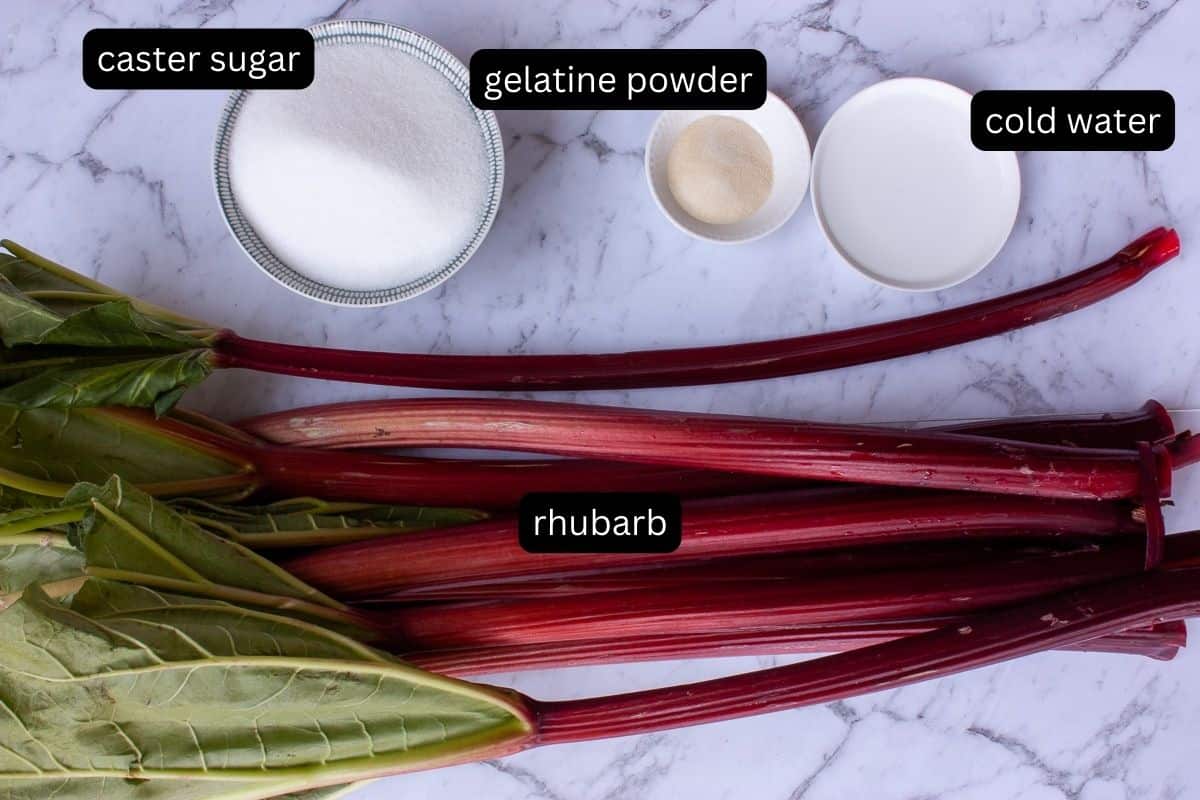 Ingredients needed to make rhubarb compote and jelly.