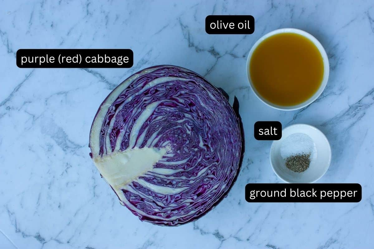 Annotated ingredients needed to make roasted cabbage.