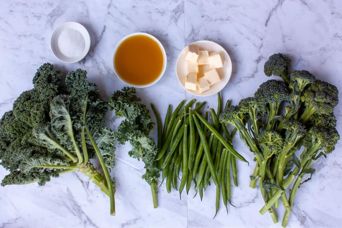 Ingredients required to make tender-crisp green greens.